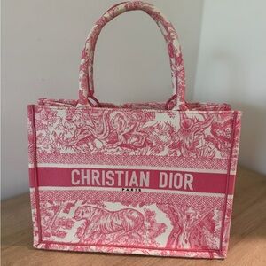 Authentic Christian Dior Medium Book Tote Raspberry Red
